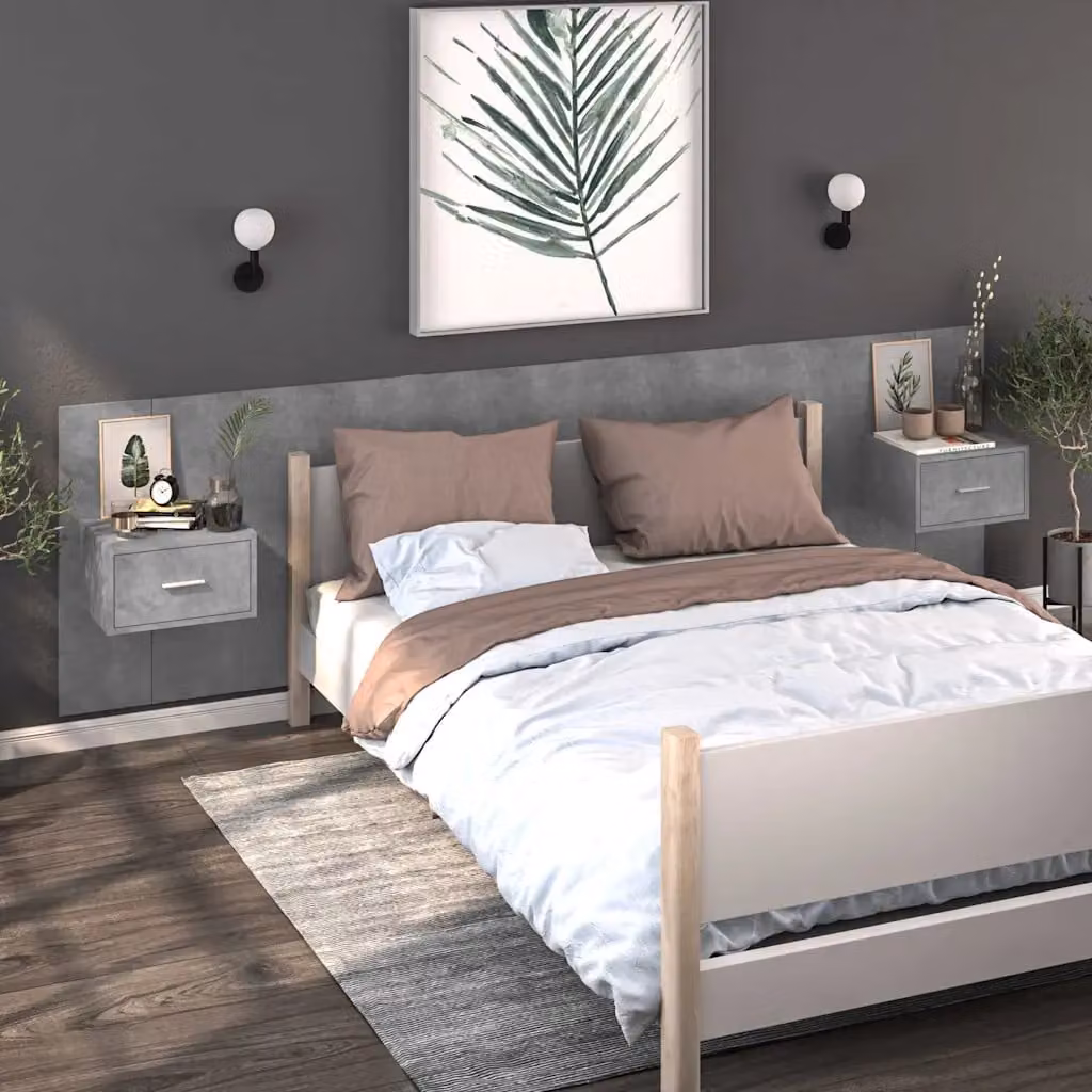 Set di 2 comodini da muro vidaXL in legno MDF, colore grigio cemento, stile moderno