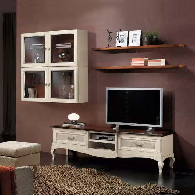 Parete attrezzata porta TV classica in legno bicolore shabby Mobili 2G – 1