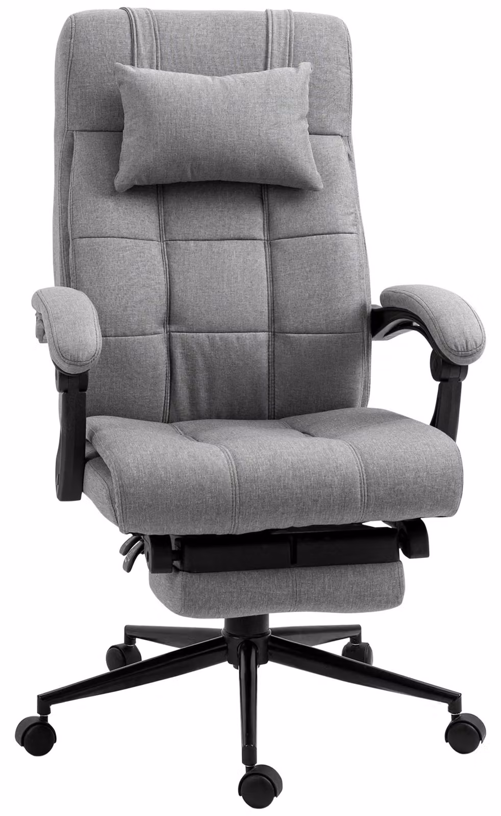 Sedia da ufficio Moonbite con cuscino per la testa e braccioli, sedia girevole regolabile in altezza da 47 a 55 cm, sedia ergonomica da scrivania con inclinazione fino a 155°, tessuto di lino, color grigio chiaro