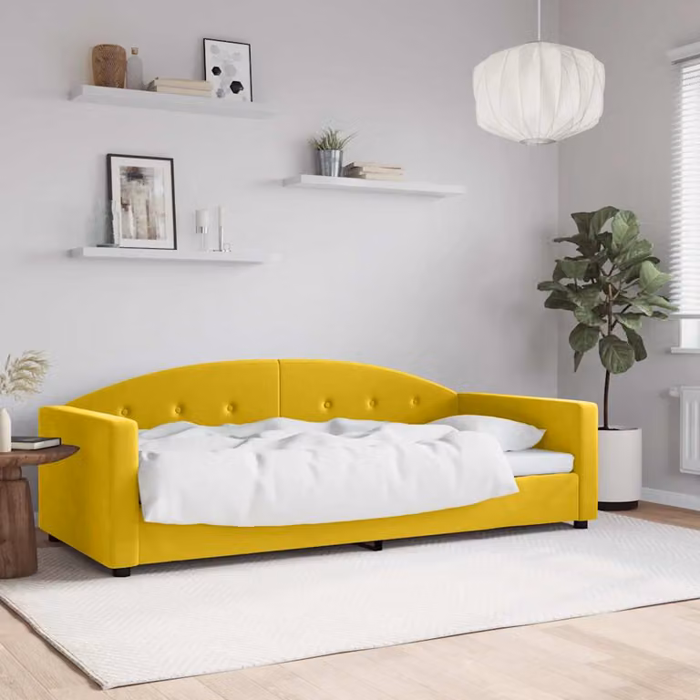 Letto da giorno moderno vidaXL in velluto giallo con struttura in metallo e legno, L/P/H: 200 x 90 x 75 cm