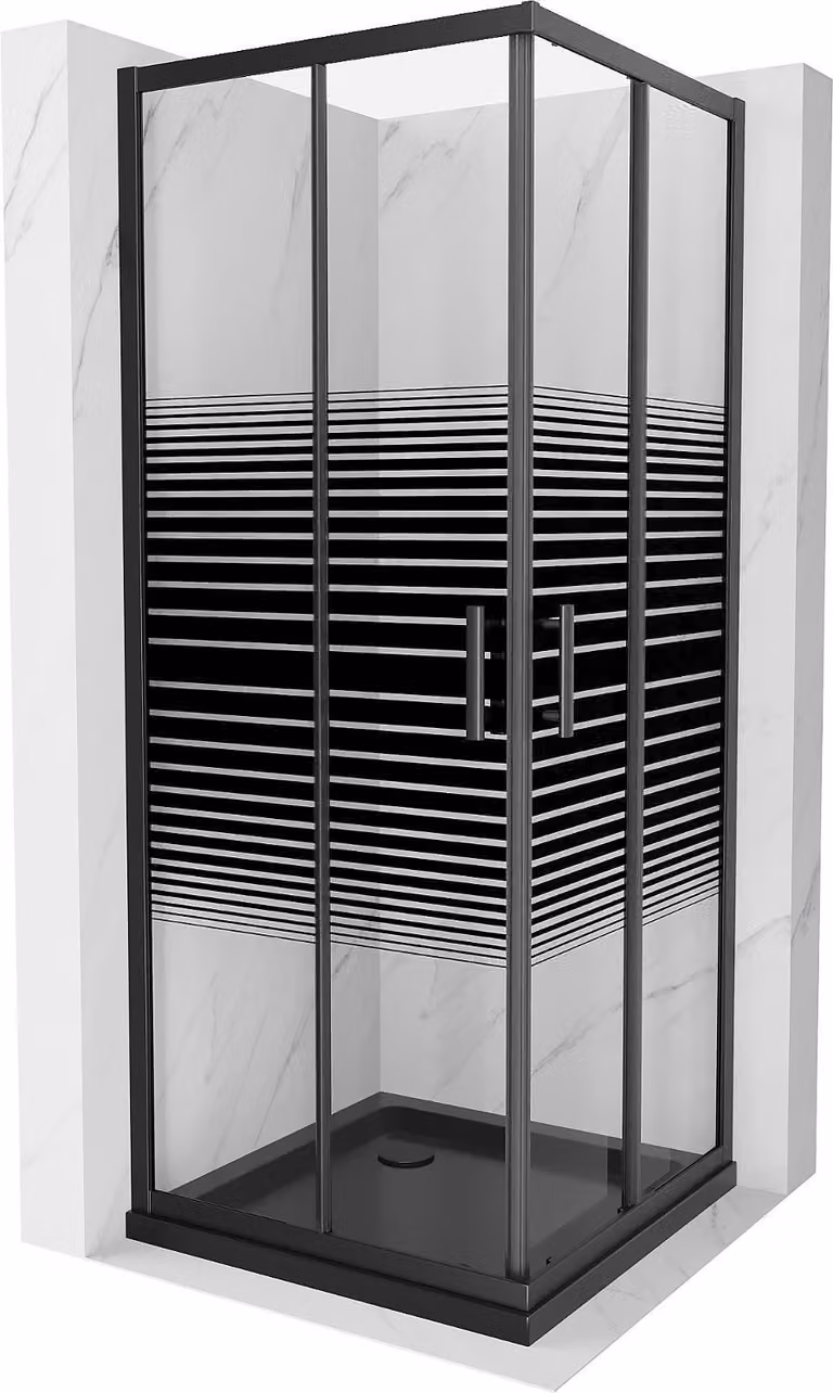 Mexen Rio cabina doccia quadrata 90 x 90 cm, fasce nere, nero + piatto doccia Flat, nero - 860-090-090-70-20-4070B