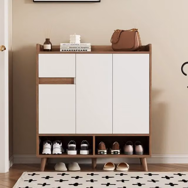 Mobile contenitore OKWISH per ingresso e soggiorno in truciolare bianco, L 90 cm x P 35 cm x H 99 cm
