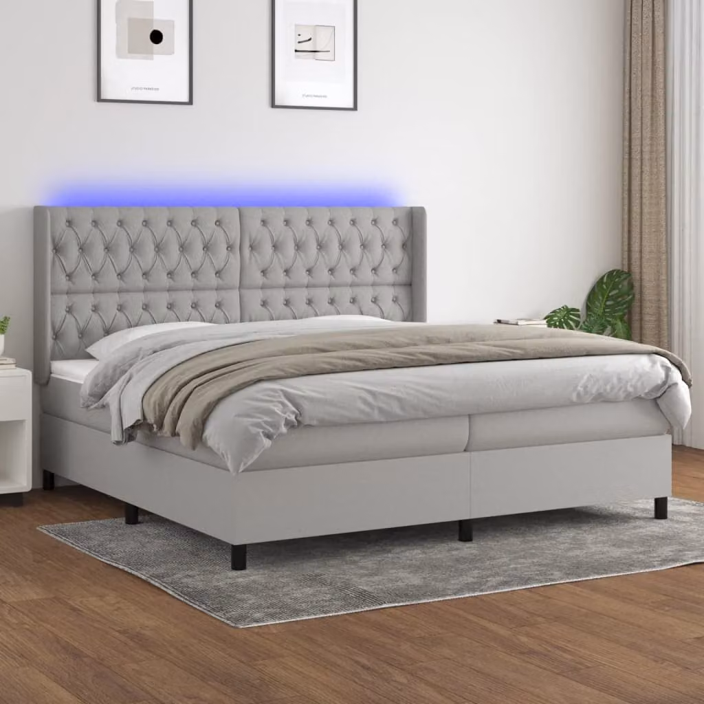 Letto a Molle vidaXL con Illuminazione LED e Porte USB in Tessuto Grigio o Bianco L/P: 200 x 200 cm – 1