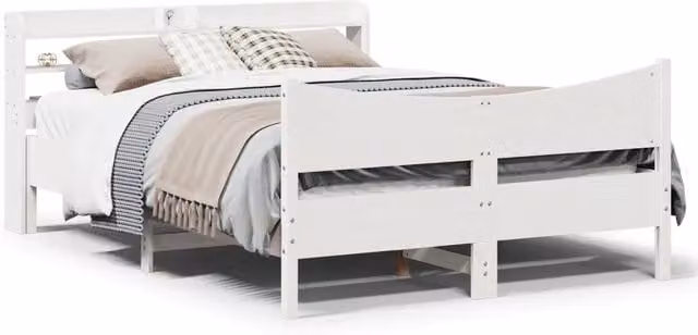 Giroletto con Testiera Bianco 135x190 cm Legno Massello di Pino 3307060