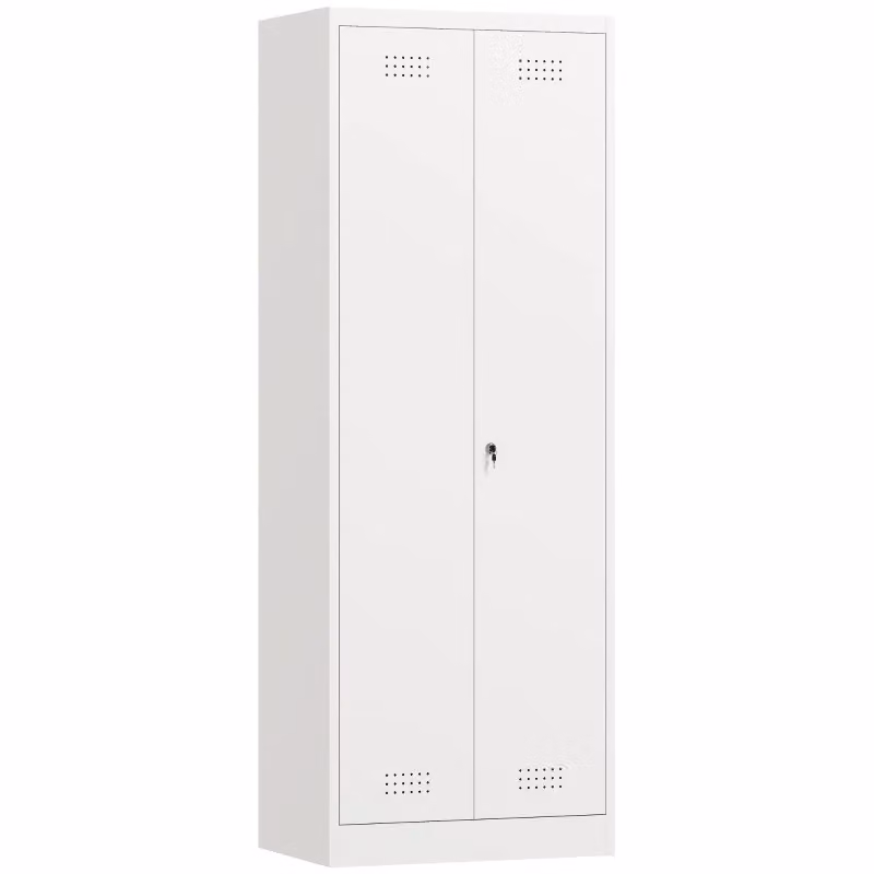 Armadio multiuso Minimal in metallo per garage e ripostiglio, colore bianco crema, con ante a battente, ripiani regolabili e appendiabiti, L: 60.0 cm, P: 40.0 cm, H: 165.0 cm – 2