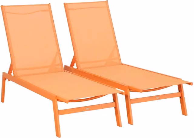 Set di 2 lettini prendisole Sweeek in acciaio verniciato arancione con schienale regolabile e tessuto textilene