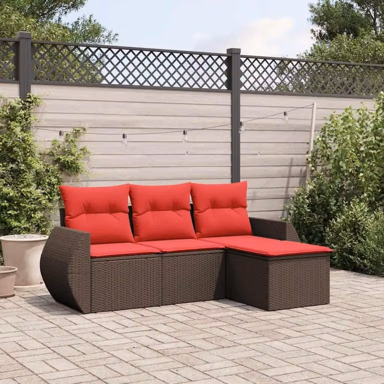 Maison Exclusive - Set divano da giardino a 4 pezzi con cuscini, marrone, polyrattan