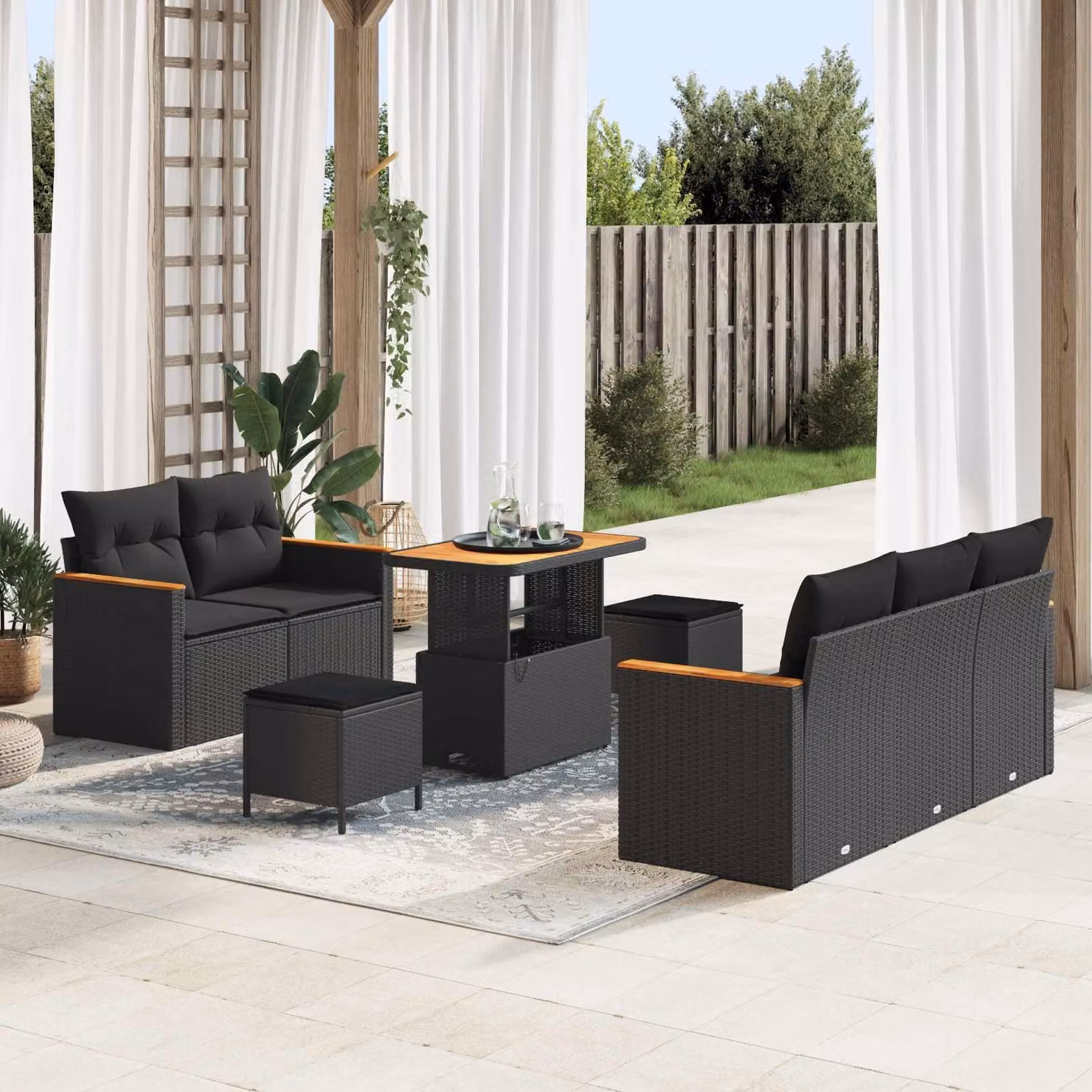 Set Divano da Giardino vidaXL 10 Pezzi con Poltroncina, Tavolino e Cuscini, Design Moderno a L, Colore Nero – 1