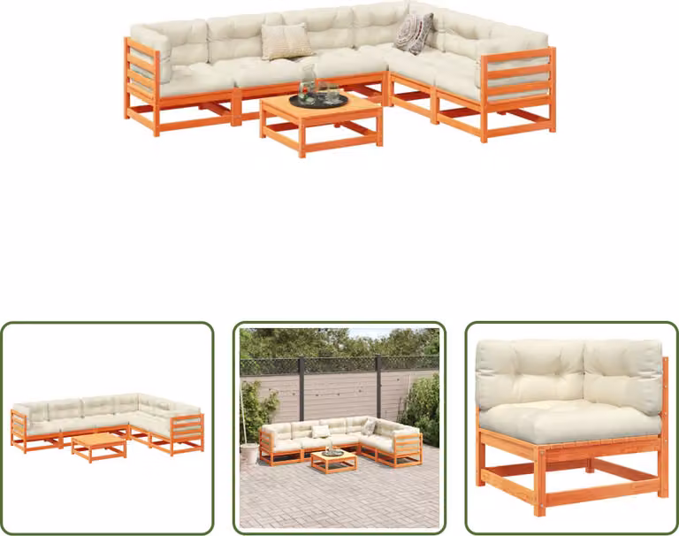 The Living Store Set di divani da giardino 7 pezzi con cuscini Wax in legno di pino marrone