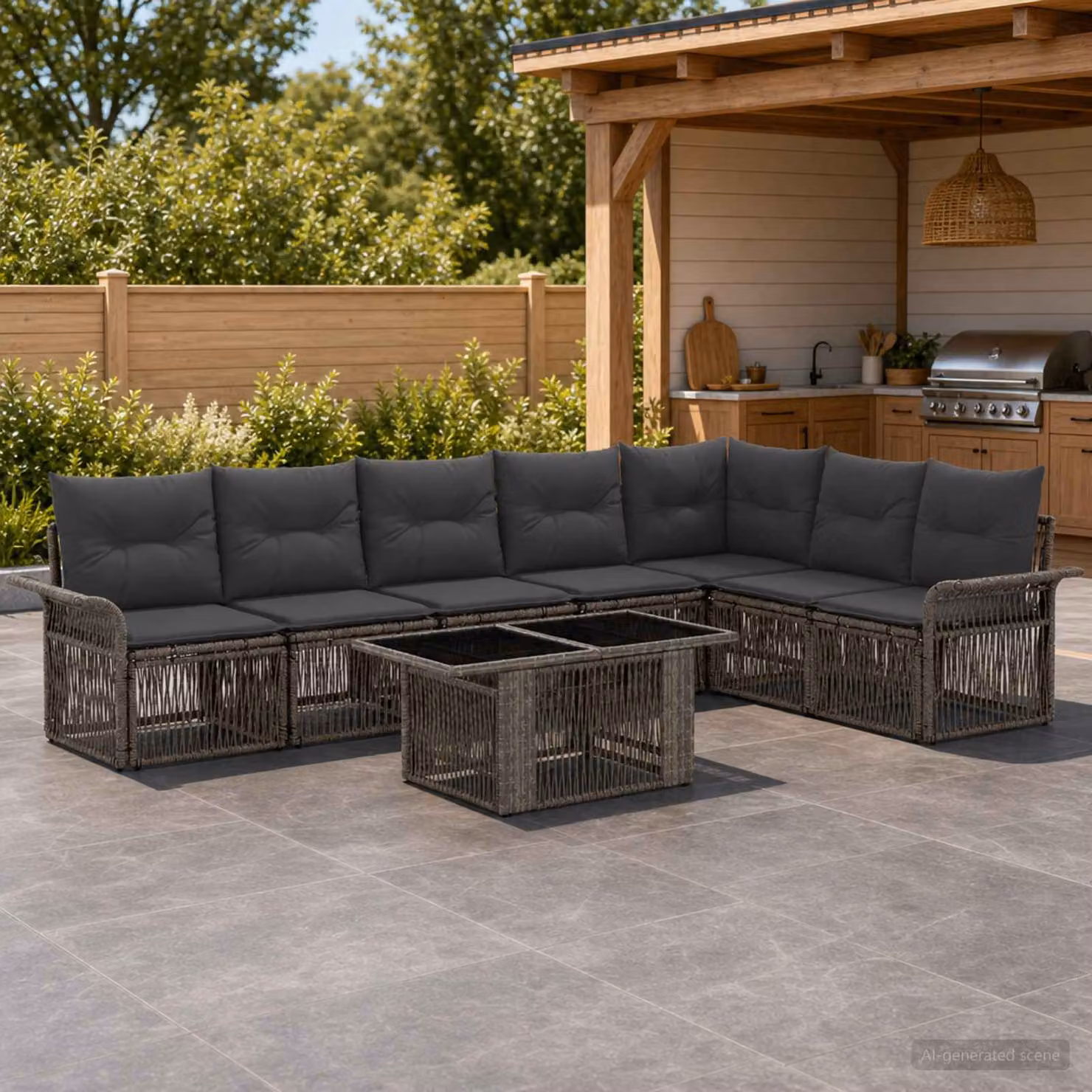 Set Divano da Giardino vidaXL 8 Pezzi in Polyrattan con Tavolino e Cuscini Grigio e Antracite