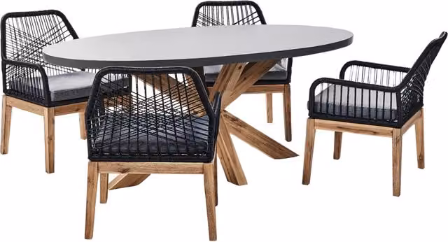 Set da pranzo da giardino Beliani in legno di acacia e cemento, tavolo rettangolare e 4 sedie, Grigio e Nero, L: 190 cm x P: 100 cm
