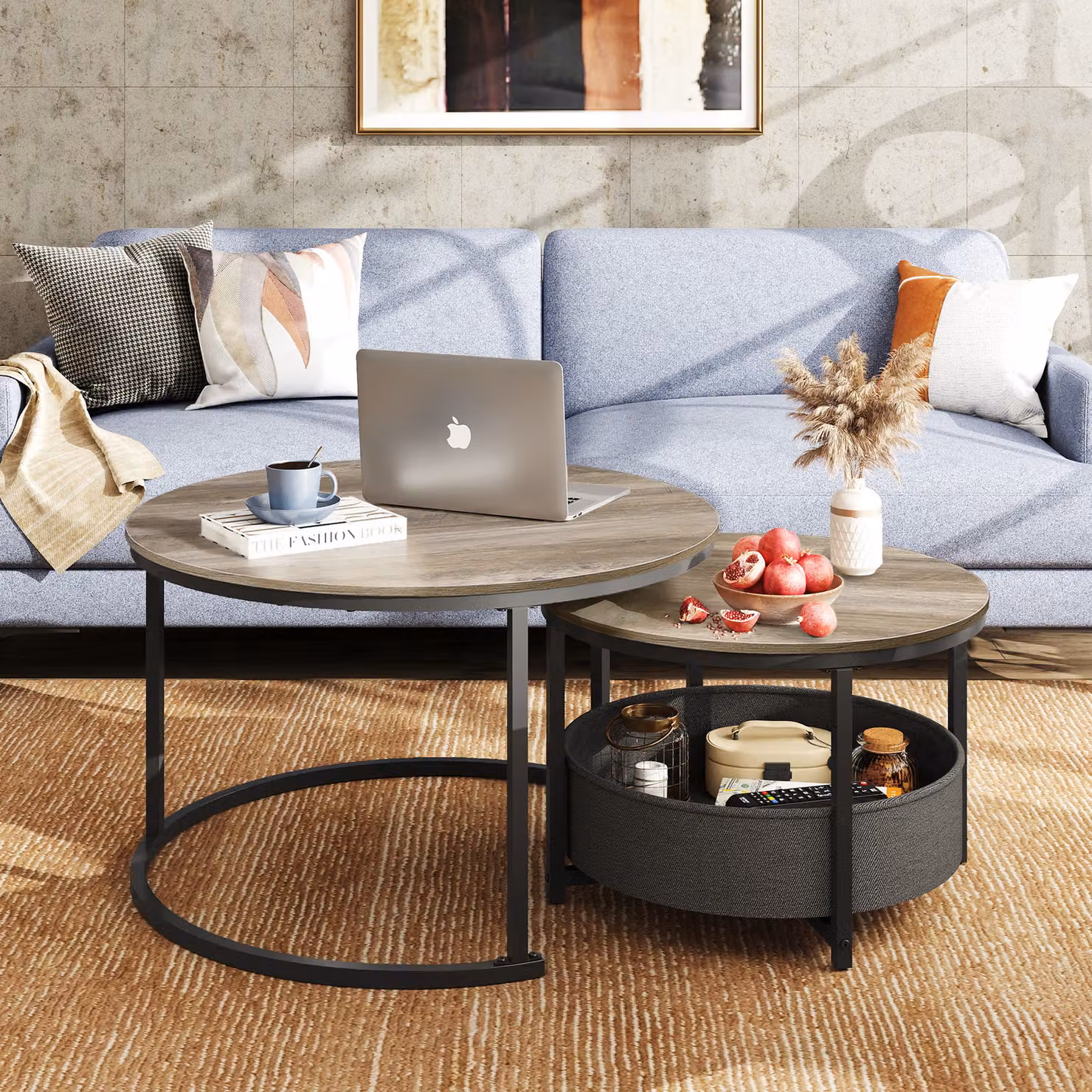 Set di 2 tavolini da salotto Aosom con design moderno 2-in-1, colore quercia, L/P/H: 80 x 80 x 48,2 cm – 2