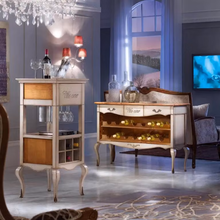 Mobile bar in legno e metallo stile shabby con portabottiglie Mobili 2G L/P/H: 120 x 35 x 82 cm