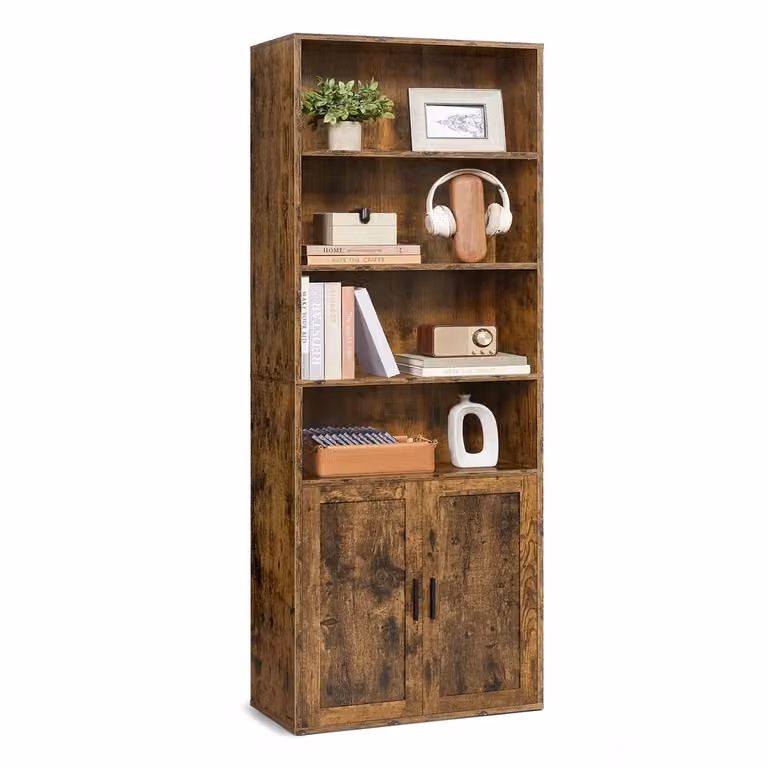 Libreria verticale a 6 ripiani con anta, Marrone Vintage / 60l cm