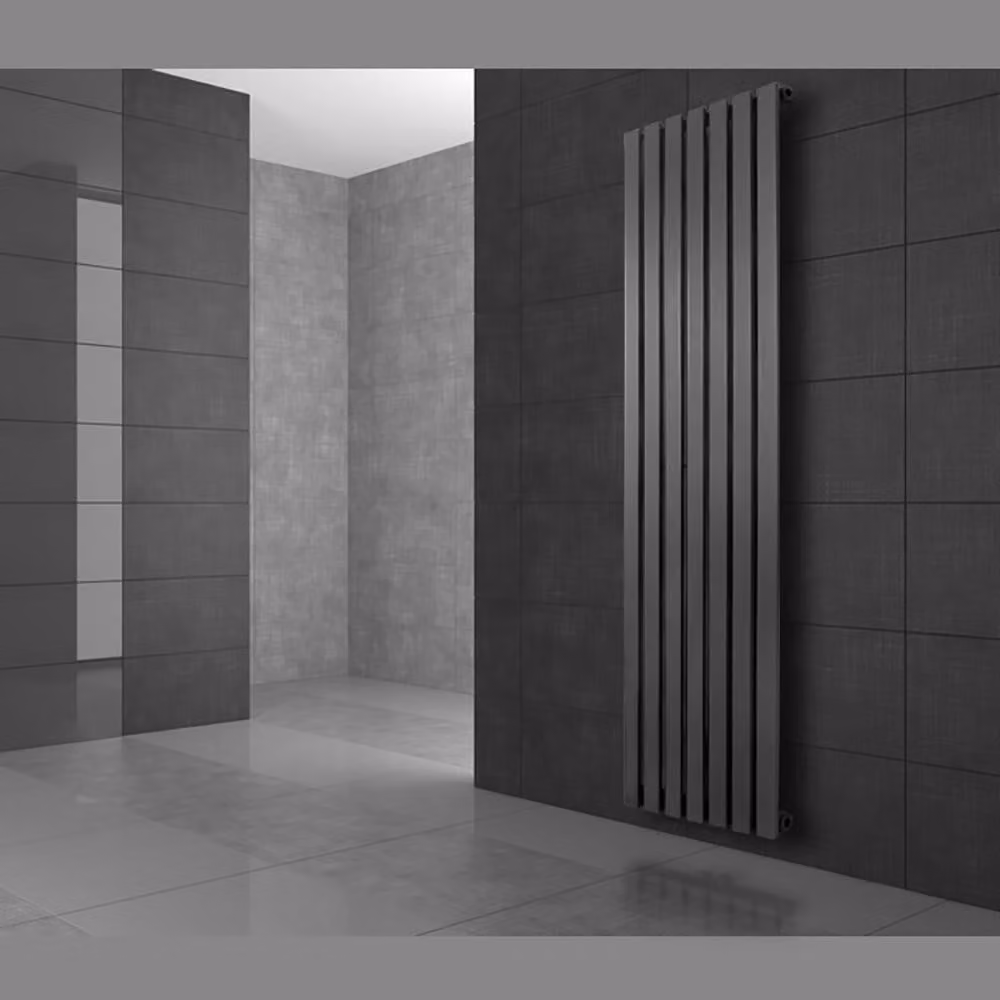 LuxeBath Stella Design radiatore a pannello attacco centrale 480x1800 mm antracite set di collegamento termostato universale angolo e passaggio, senza elemento riscaldante
