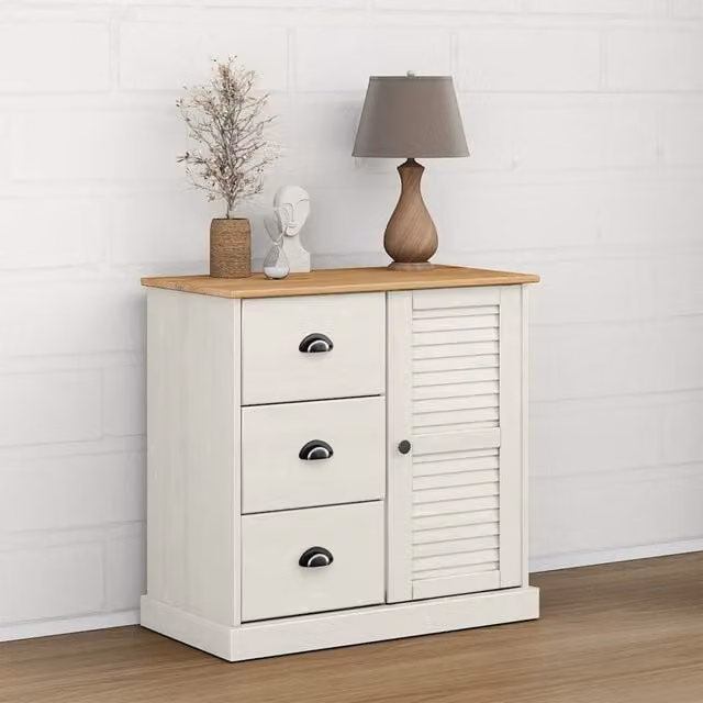 Credenza Cassetti VIGO Bianco 78x40x75 cm Legno Massello Pino 353200