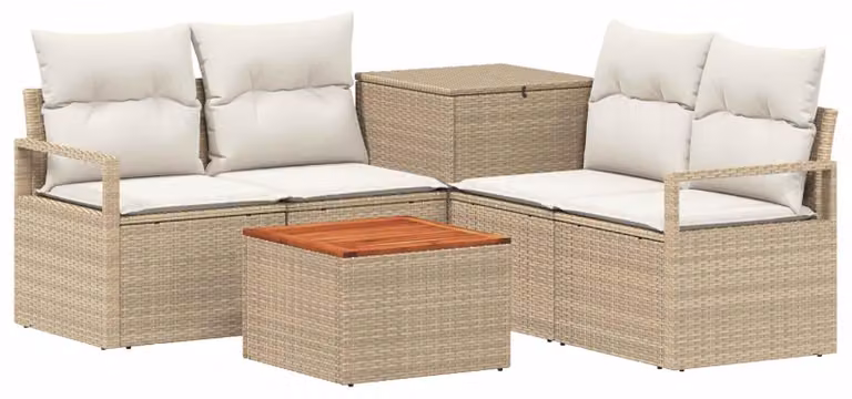 Set di divani da esterno, 6 pezzi. Colore: beige e crema. Materiali: rattan sintetico e acciaio