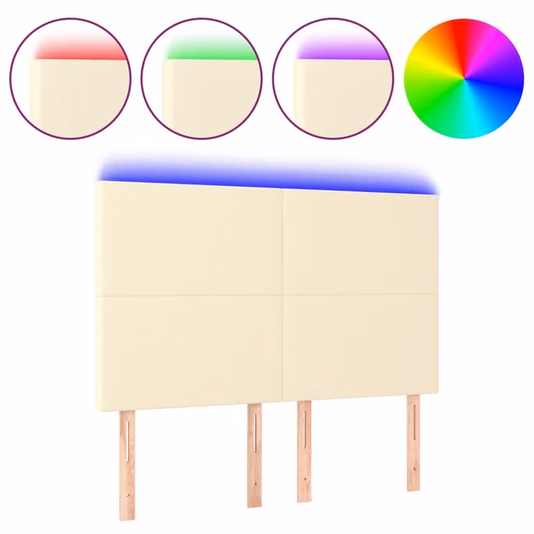 Testiera a LED Crema 144x5x118/128 cm in Pelle finta