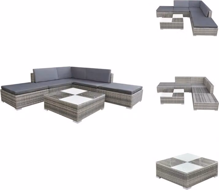 vidaXL set da salotto da giardino 6 pezzi con cuscini in poly rattan grigio - Set di mobili da giardino