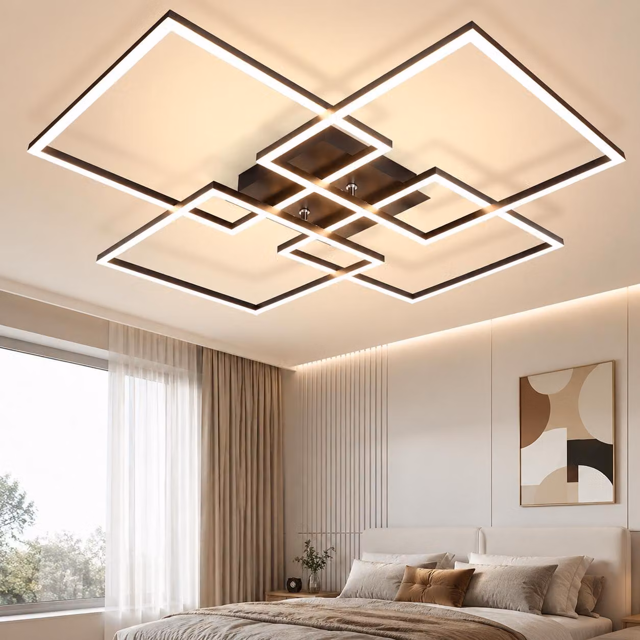 ZMH LED plafoniera soffitto soggiorno - 72CM lampada soggiorno camera da letto moderno nero camera da letto 48W dimmerabile 3000-6500K lampada cucina