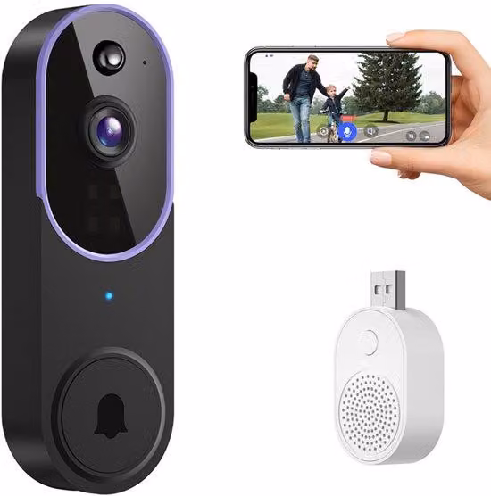 Videocitofono wireless sicuro con visione notturna HD e funzione di intercomunicazione per la famiglia - Coppia