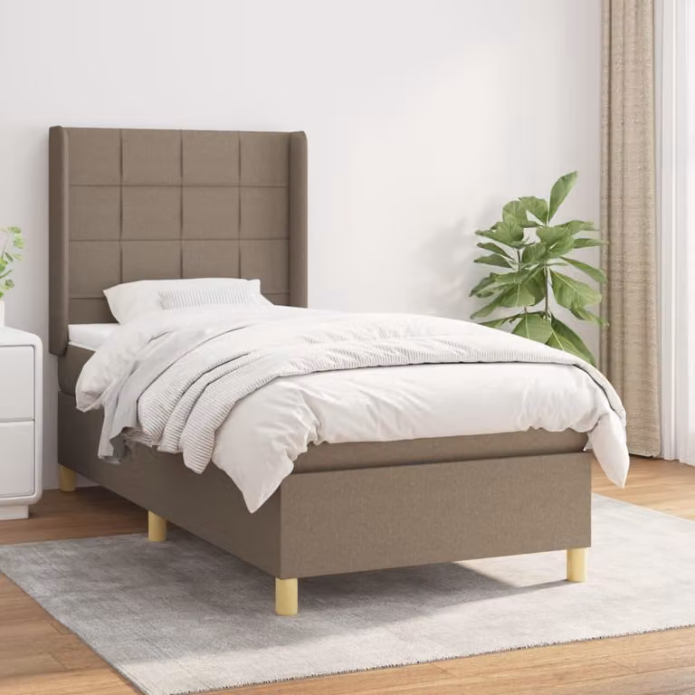 The Living Store Letto a molle con materasso Taupe 90x200 cm in tessuto