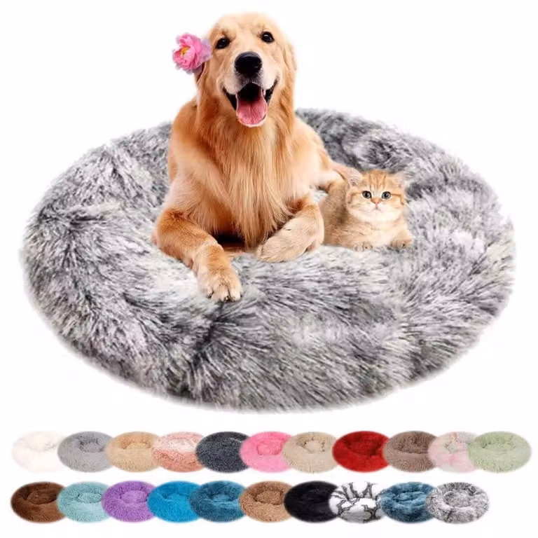 Cuccia per cani, forma rotonda, in peluche, lavabile, antiscivolo, con bordi rialzati, colore nero o grigio, diametro 60 cm