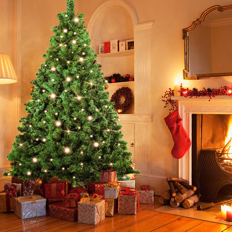 Albero di Natale artificiale con catena di luci a LED, rami autostabili e base in metallo, facile da montare, con fusto denso, altezza 180 cm