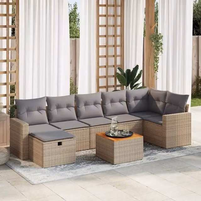 Set Divano da Giardino 8 pz con Cuscini Beige in Polyrattan 3325797