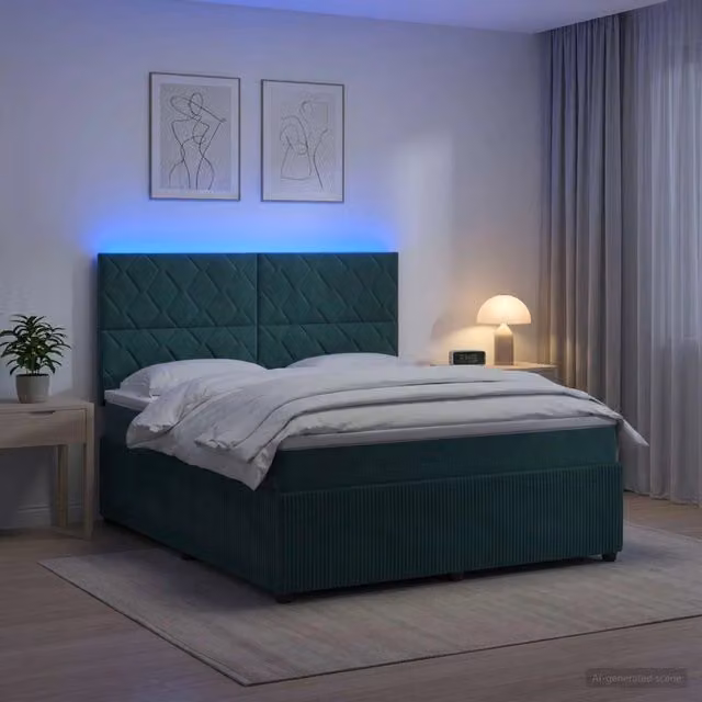 Letto Box Spring LED con Materasso Verde Scuro 140 x 190 cm 3456074