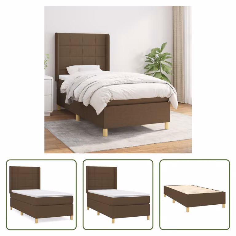The Living Store Letto a molle con materasso marrone scuro 90x190 cm in tessuto