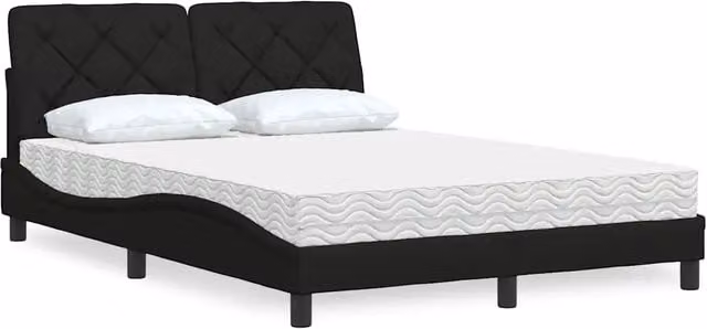 Letto con Materasso vidaXL in Tessuto Nero e Bianco L/P/H: 140 x 200 cm – 1