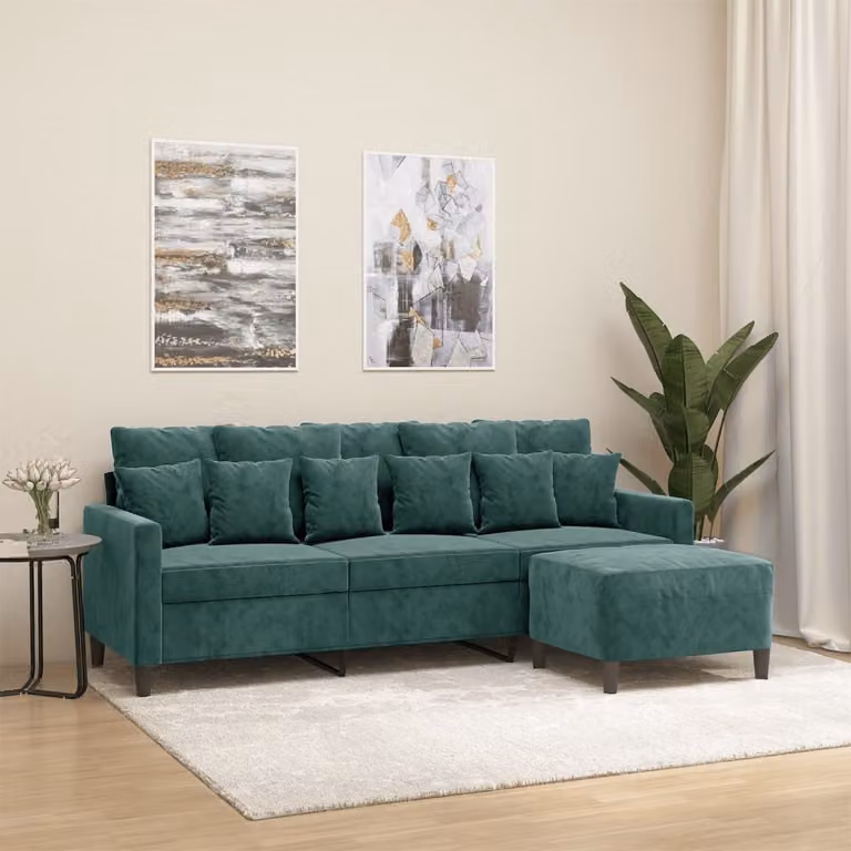 Maison Exclusive - Divano a tre posti con poggiapiedi, verde scuro, 180 cm, velluto