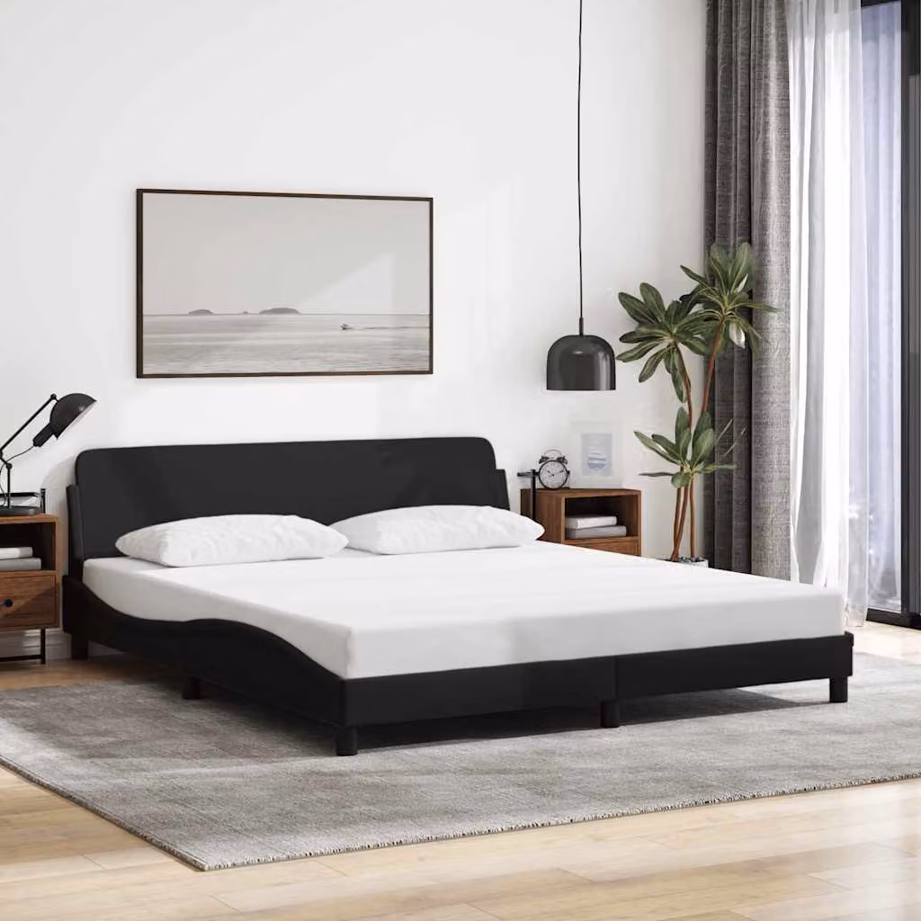 Giroletto vidaXL Dover Nero in Tessuto con Struttura in Legno e Metallo L/P: 160 x 200 cm