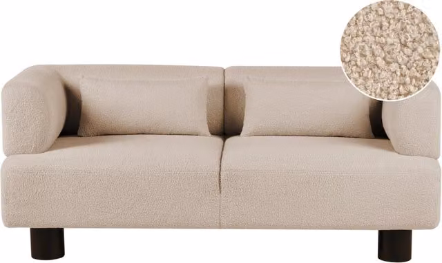 Divano a 2 posti Rivestimento in tessuto beige con gambe in legno e braccioli lineari Materiale idrorepellente Stile moderno Soggiorno