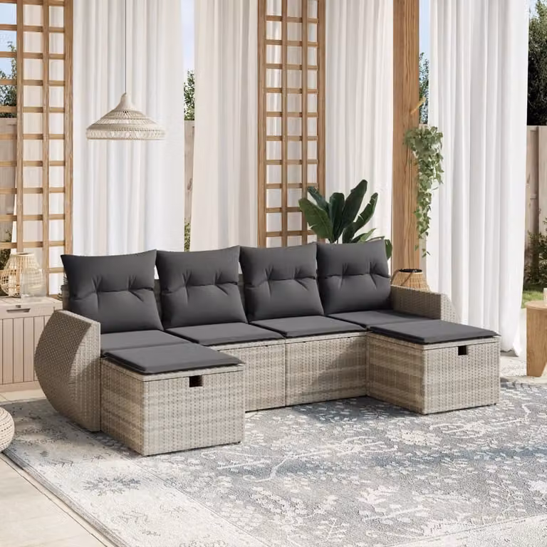 Maison Exclusive - Set Divano da Giardino 6pz con Cuscini Grigio Chiaro Polyrattan
