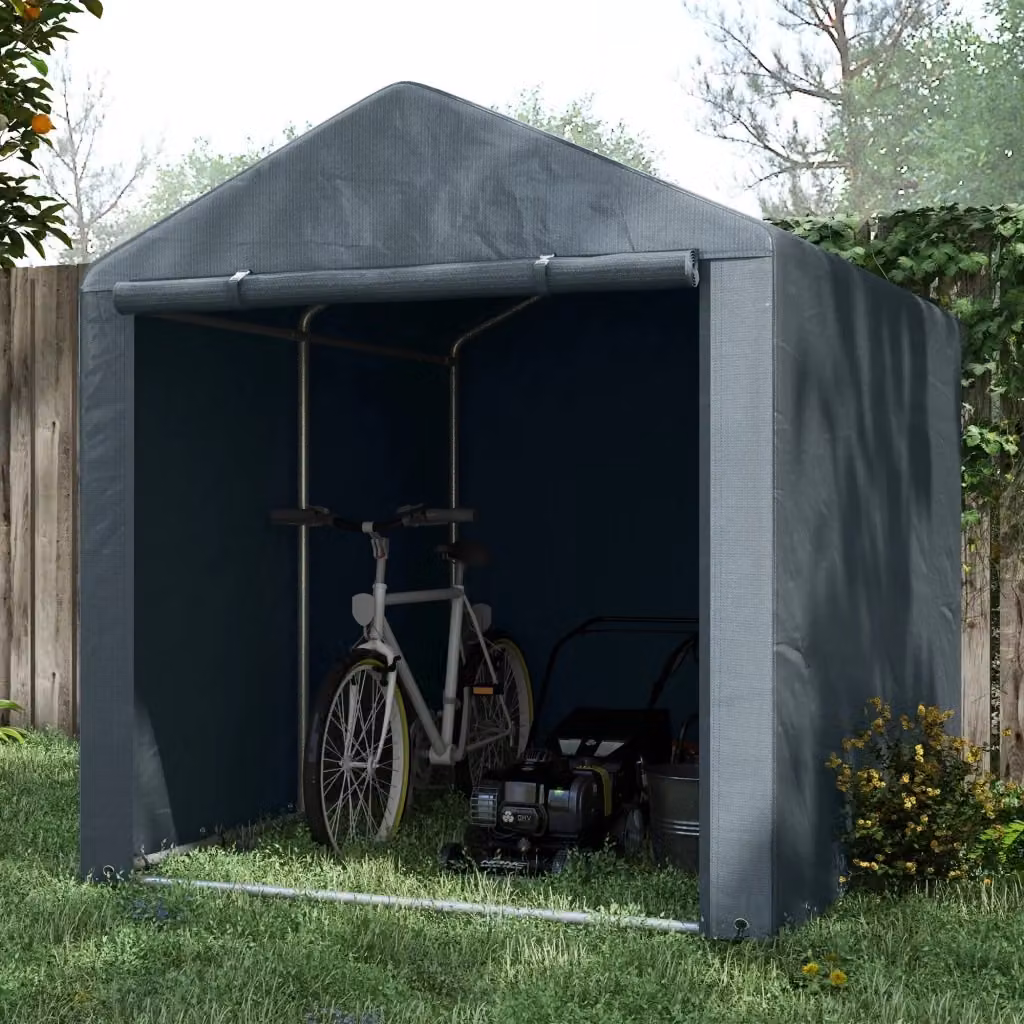 Capanno Box per Attrezzi da Giardino GIORDANOSHOP in Acciaio e Tenda PE anti UV Grigio L: 160 cm, P: 218 cm, H: 172 cm – 2