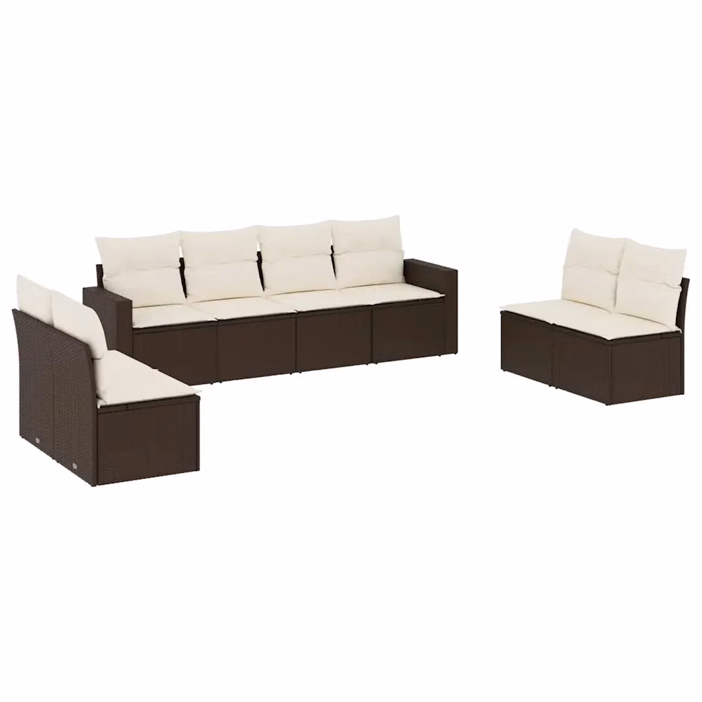 Set di Divani da Giardino vidaXL 8 pz a Forma a L con Cuscini Marrone e Bianco in Polyrattan e Metallo – 2