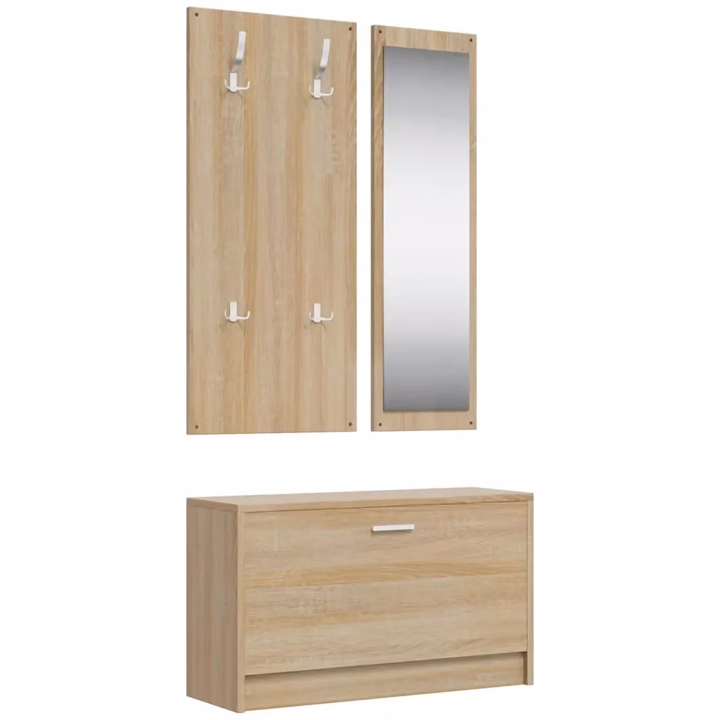 Set Scarpiera 3 in 1 Design Mania in Legno Aggregato Rovere Sonoma Marrone con Roll Shutter e Vetro L/P/H: 80.0 x 46.5 x 27.0 cm – 2
