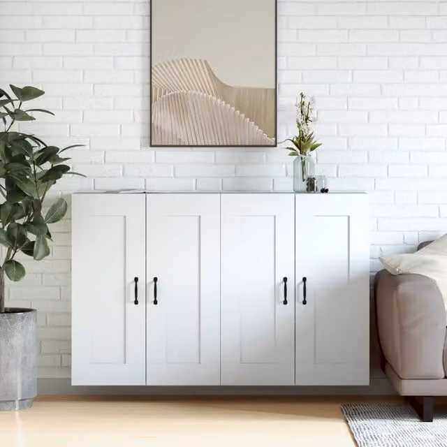 Set di 2 armadietti da parete vidaXL bianchi in legno con ante a battente e ripiani interni per bagno in stile moderno – 1