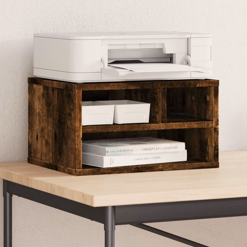 vidaXL Supporto Stampante in Legno Multistrato Rovere Fumo, L 40 cm x P 32 cm x H 22,5 cm