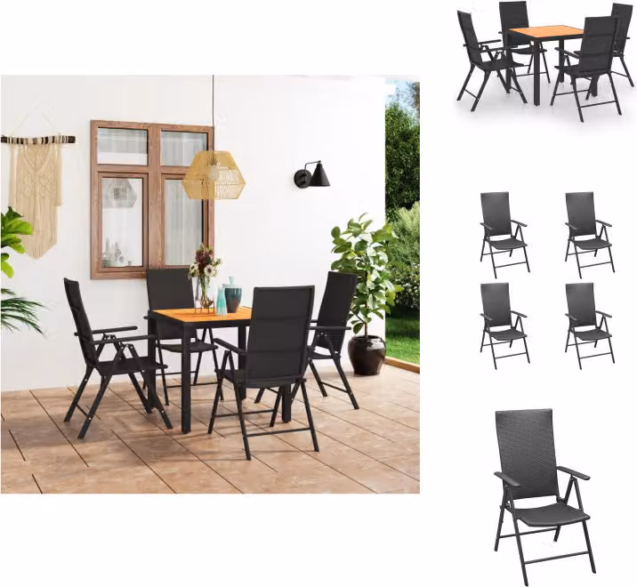vidaXL Set da pranzo da giardino 5 pezzi nero e marrone - Set di mobili da giardino