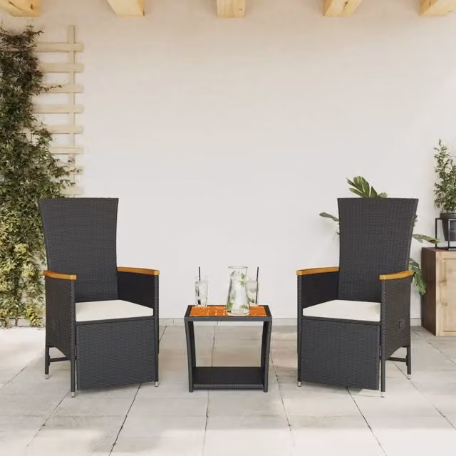 Set da Pranzo da Giardino 3 pz con Cuscini Nero in Polyrattan 3277541