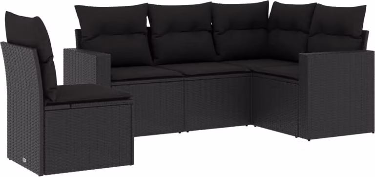 Set Divani da Giardino 5 pz con Cuscini in Polyrattan Nero