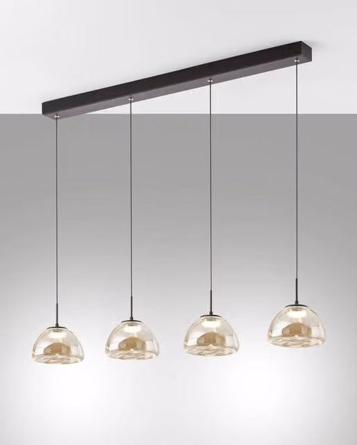 Lampada a Sospensione Lucille Cognac 28W LED CCT 2700K-4000K, Struttura Metallo e Vetro Borosilicato, Dimmerabile a step - 87x6x200cm