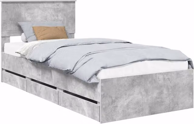 Letto singolo | Letto per adulti | Struttura del letto con cassetto Grigio cemento 90 x 200 cm