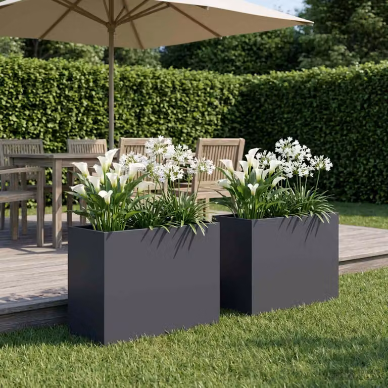 Set di 2 vasi da giardino vidaXL in metallo colore antracite L: 60 cm, P: 30 cm, H: 40 cm