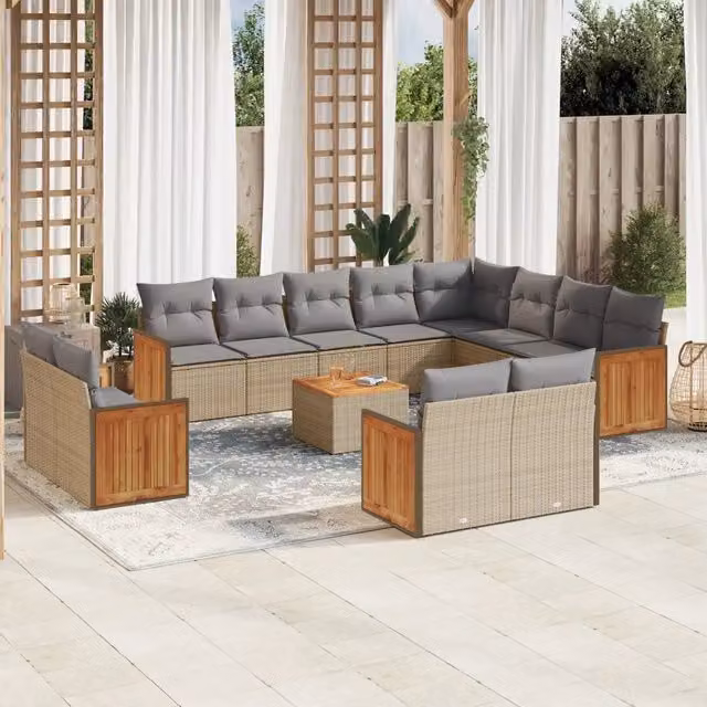 Set Divano da Giardino vidaXL in Polyrattan Beige con Cuscini e Tavolino da Esterno a Forma di U