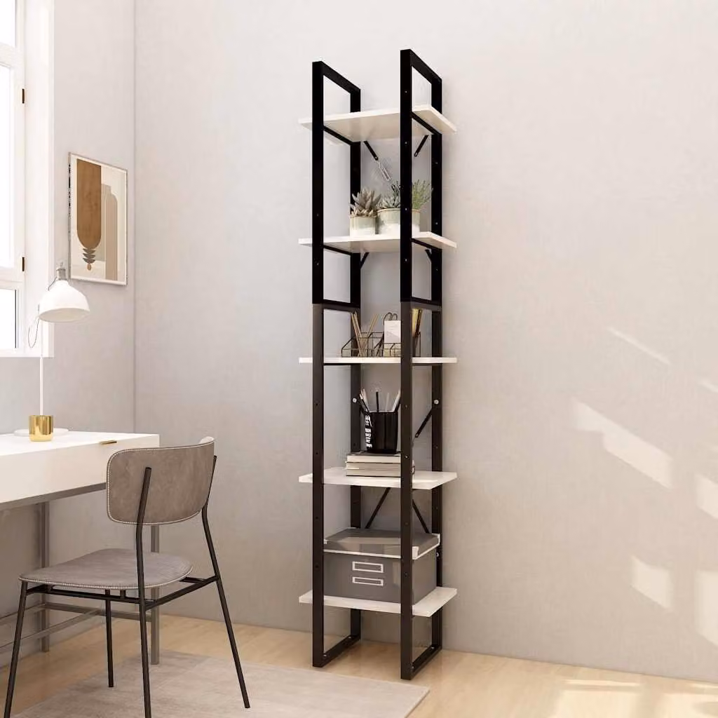 vidaXL Libreria in Stile Industrial in Legno di Pino e Metallo, Bianca, L 40 cm x P 30 cm x H 175 cm