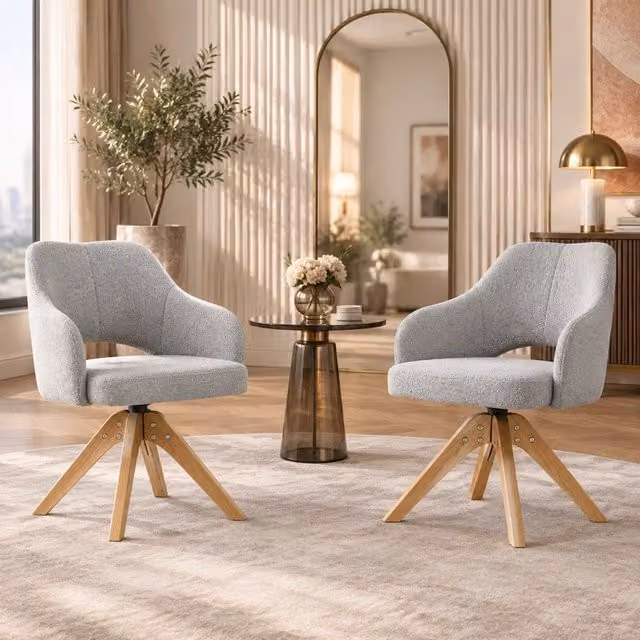 Set 2 sedie da pranzo girevoli 360° in tessuto grigio chiaro HAVRYA